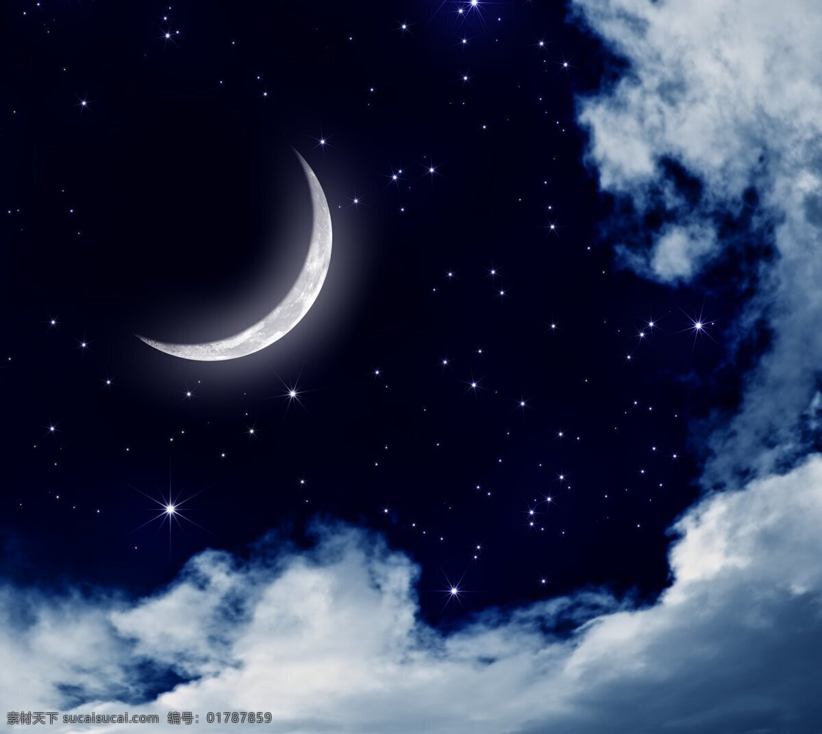 月夜 壁纸 风景 自然 月亮 弯月 星空 闪烁 云朵 共享 图 风景如画 自然景观 自然风光
