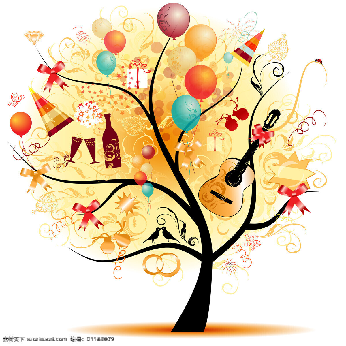 卡通 幸福 树 图案 卡通幸福树 卡通树 音乐 吉他 气球树 唯美卡通树 装饰图 发财树 幸福树