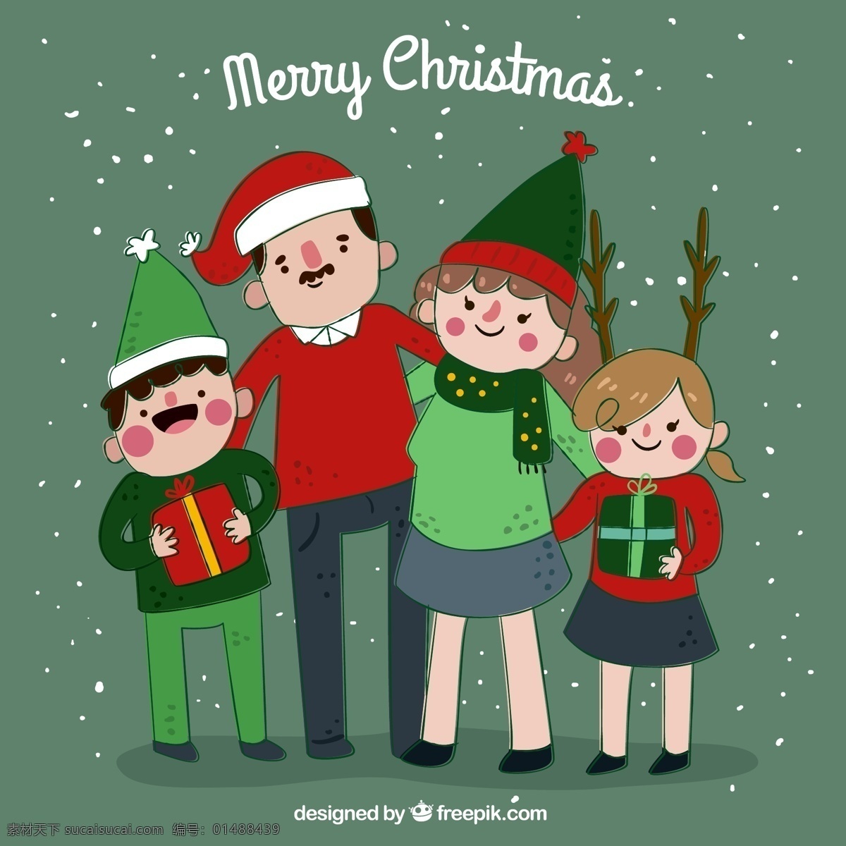手绘 家庭 背景 圣诞 帽 手绘家庭背景 圣诞帽 卡通人物 人物