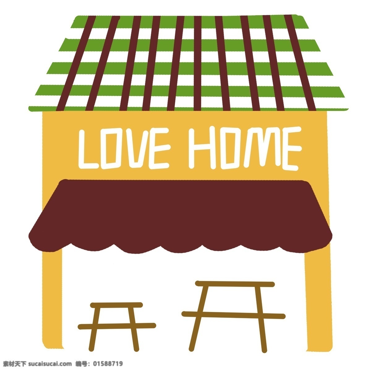 卡通 爱情 房屋 插图 爱情房屋 小房子 卡通房子 椅子 绿色房顶 卡通房屋 房子插图