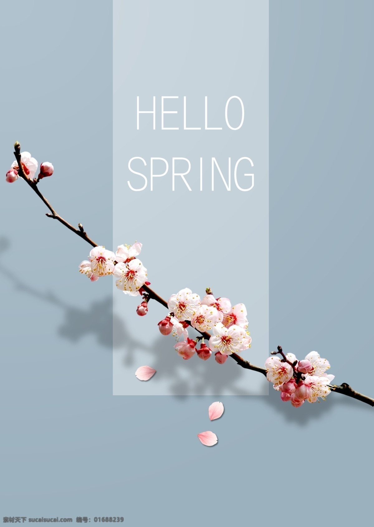 蓝色 清新 风 桃花 春季 促销 海报 春天 鲜花 花瓣 英文 打折 季节