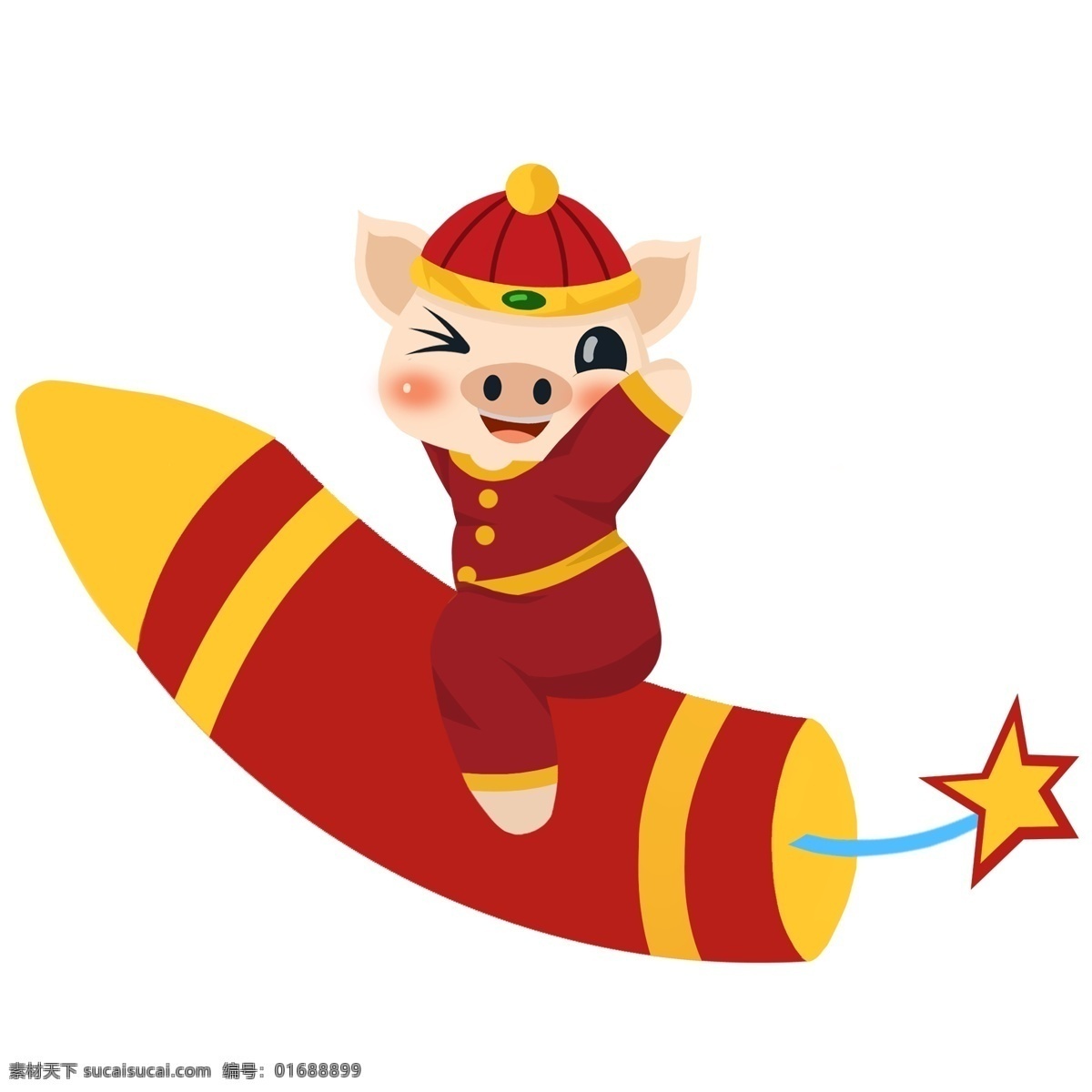 卡通 可爱 小 猪 手绘 新春 卡通动物 喜庆 吉祥 吉祥物 猪年 2019年 可爱小猪拜年 可爱动物 放鞭炮