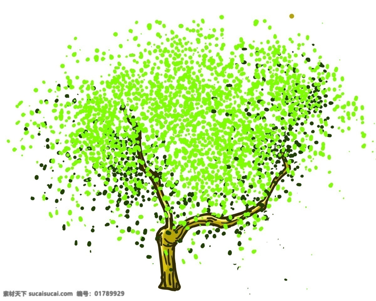 精美 绿色 大树 插画 绿色的大树 树木 植物 绿色的叶子 卡通植物插画 精美的植物 创意大树