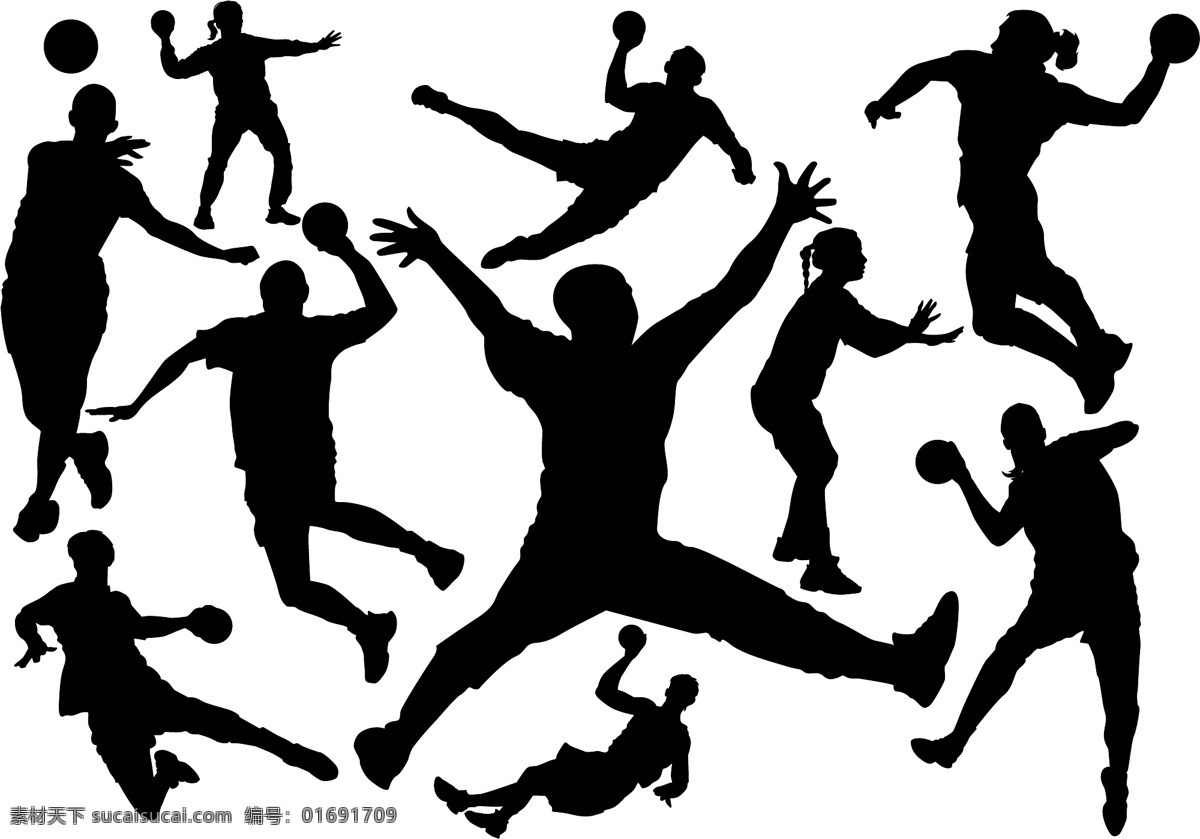 手球 体育 竞赛 手绘 人物轮廓 剪影 运动员 体育项目 运动 矢量 体育运动 文化艺术