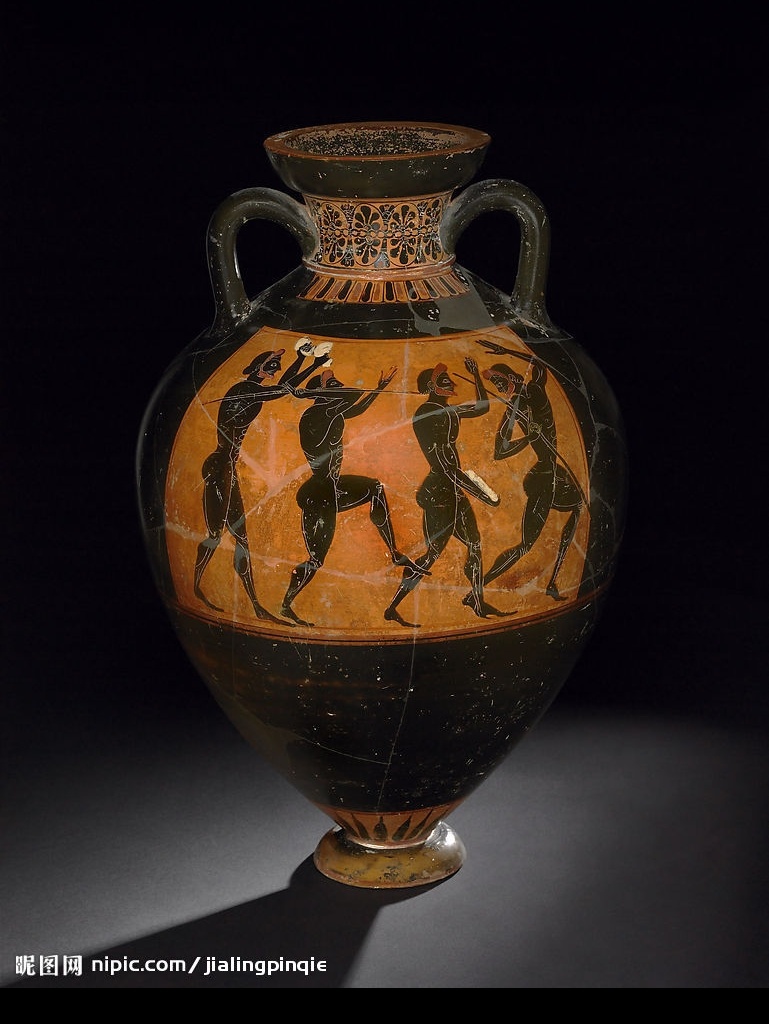 古希腊 黑 式 泛 雅典娜 奖 安 法拉 罐 希腊文明 陶器 文化艺术 美术绘画 摄影图库