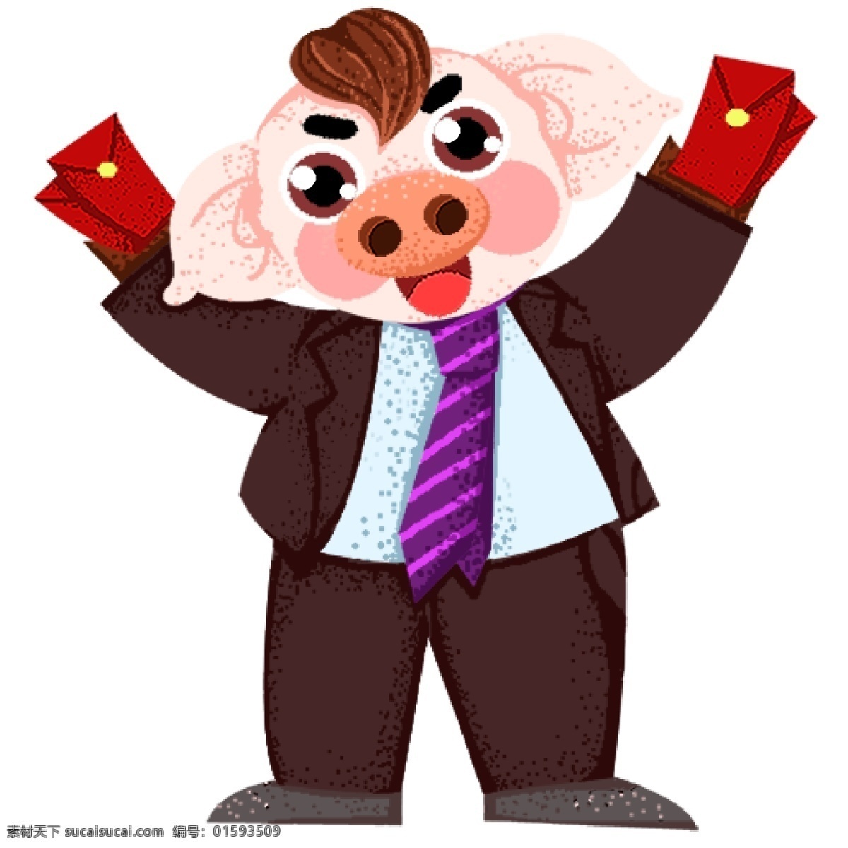 手绘 红包 商务 小 猪 形象 复古 人物 插画 像素化 80年代复古 小猪 过年