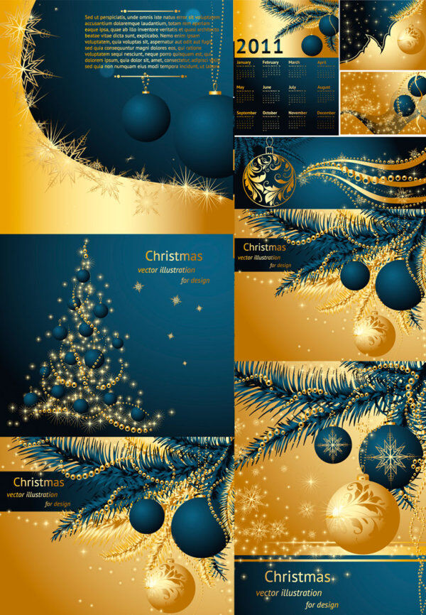 2011 年 金色 圣诞节 矢量 吊球 动感线条 闪光 圣诞树 矢量素材 雪花 挂球 肥牛牛 矢量图 其他矢量图