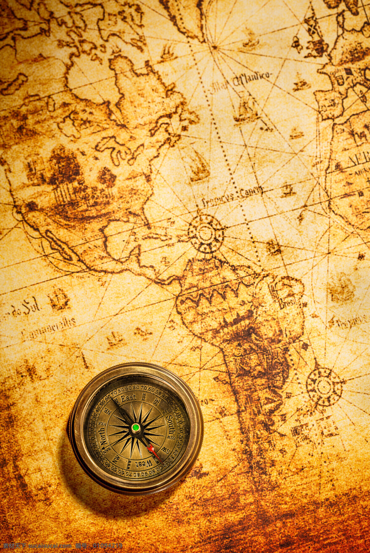 地图 上 指南针 复古怀旧 航海地图 航海用品 其他类别 生活百科 黄色