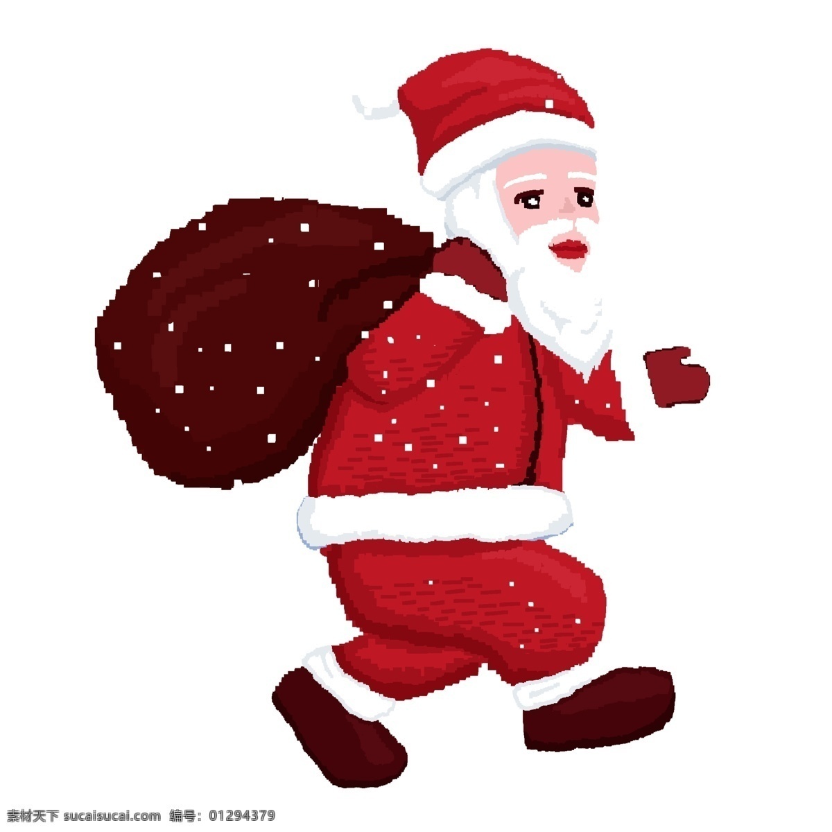 背着 麻袋 圣诞老人 像素 化 商用 元素 卡通 大雪 冬季 圣诞节 手绘 节日元素 复古设计 像素化设计