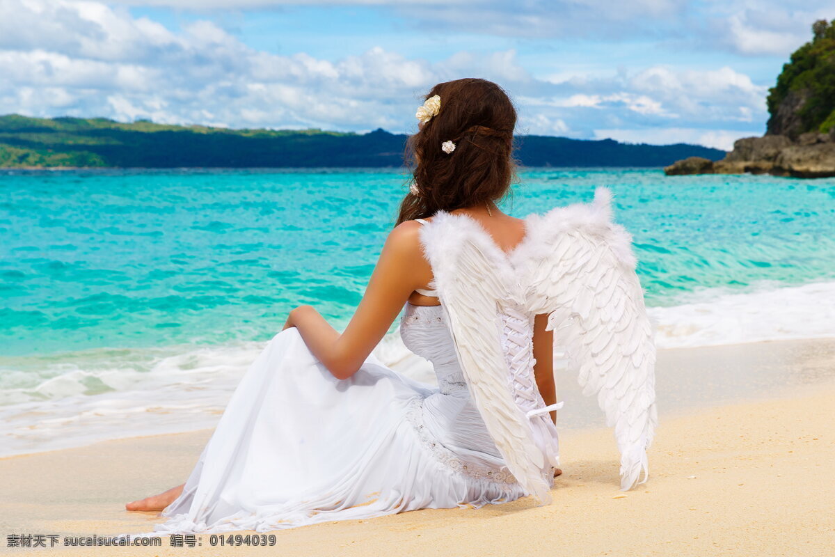 唯美 天使 婚纱 高清 创意 婚纱照 海边 大海