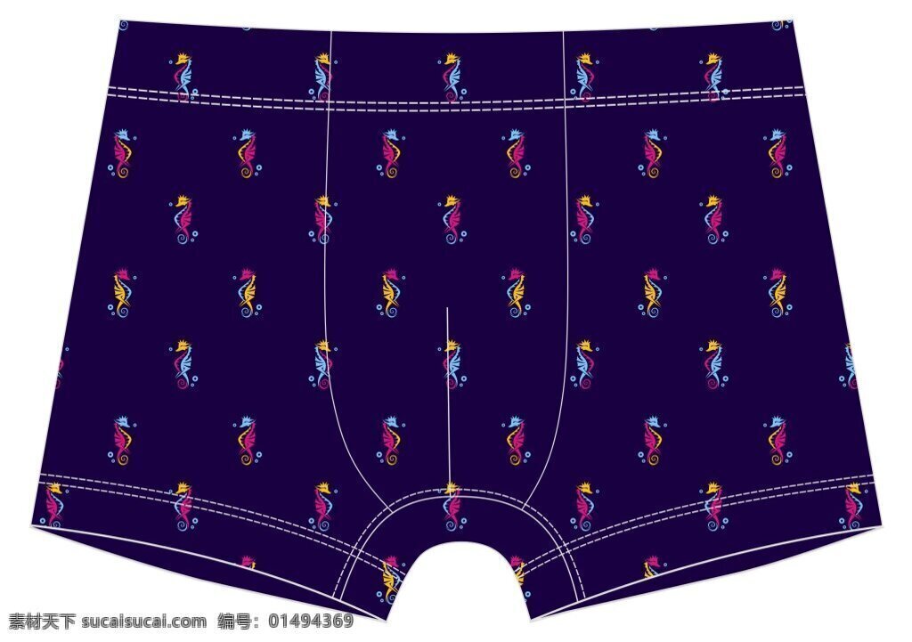 男裤3色海马 海马 卡通 装饰图案 印花 矢量
