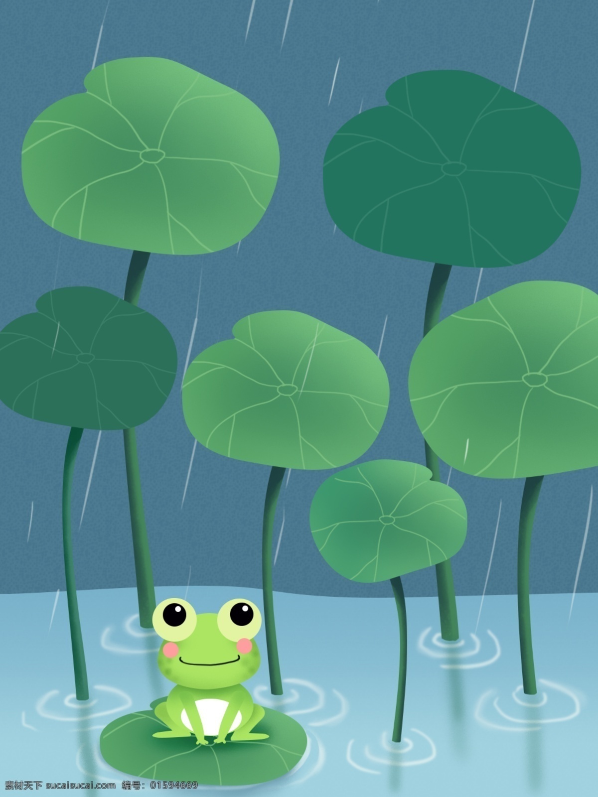 谷雨 荷叶 青蛙 池塘 卡通 小 清新 背景 绿色 小清新