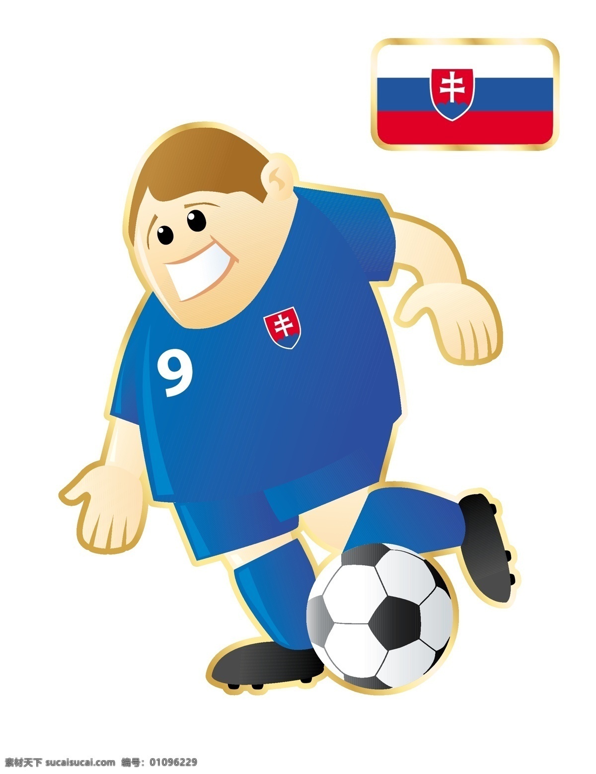 号 不同 国家 足球 卡通 人物 形象 矢量图 蓝色 运动员 大胖子 运动 踢球 外国 矢量 扁平化 平面