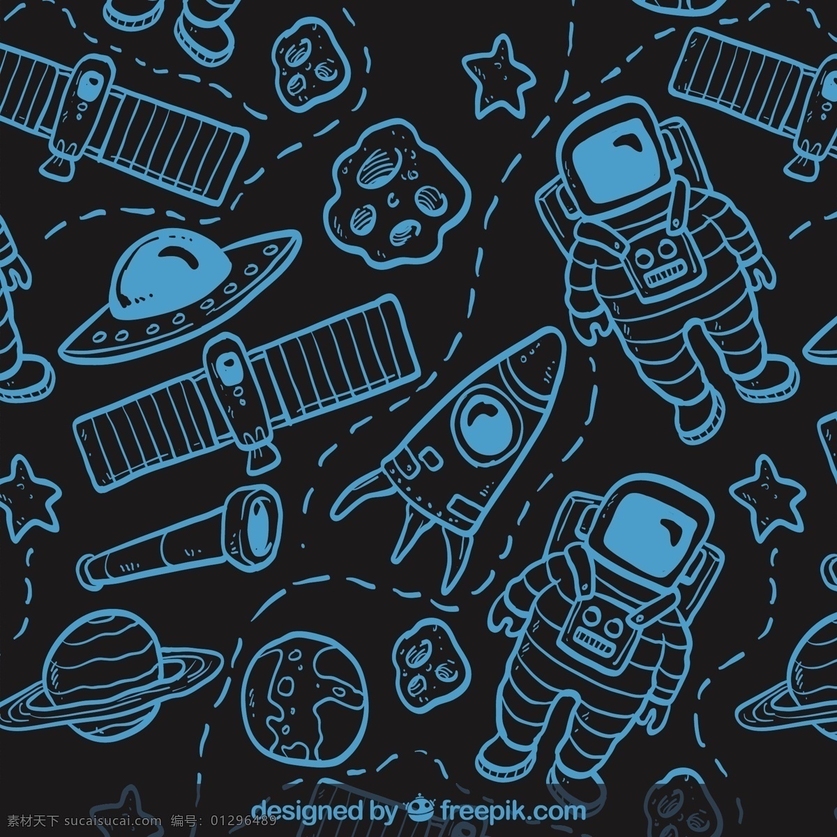 手绘 空间 格局 模式 绘制 航天 火箭 银河 绘图 地球 宇航员 无缝 图案 宇宙 飞船 图标 高清 源文件