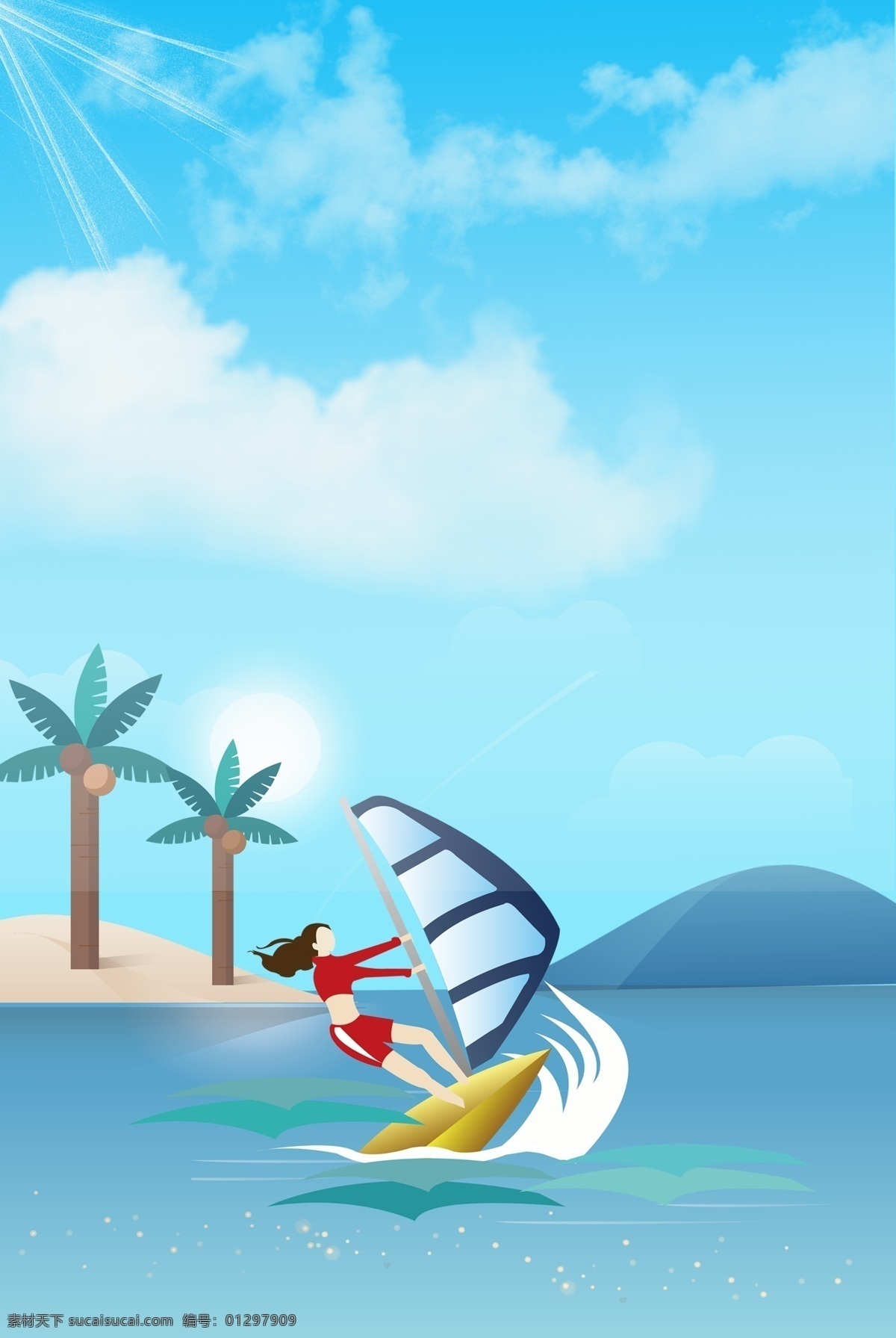 海上运动背景 水上运动 唯美 椰子树 美丽的 遮阳篷 假日 卡通 夏天 太阳 夏天海边 沙滩 度假