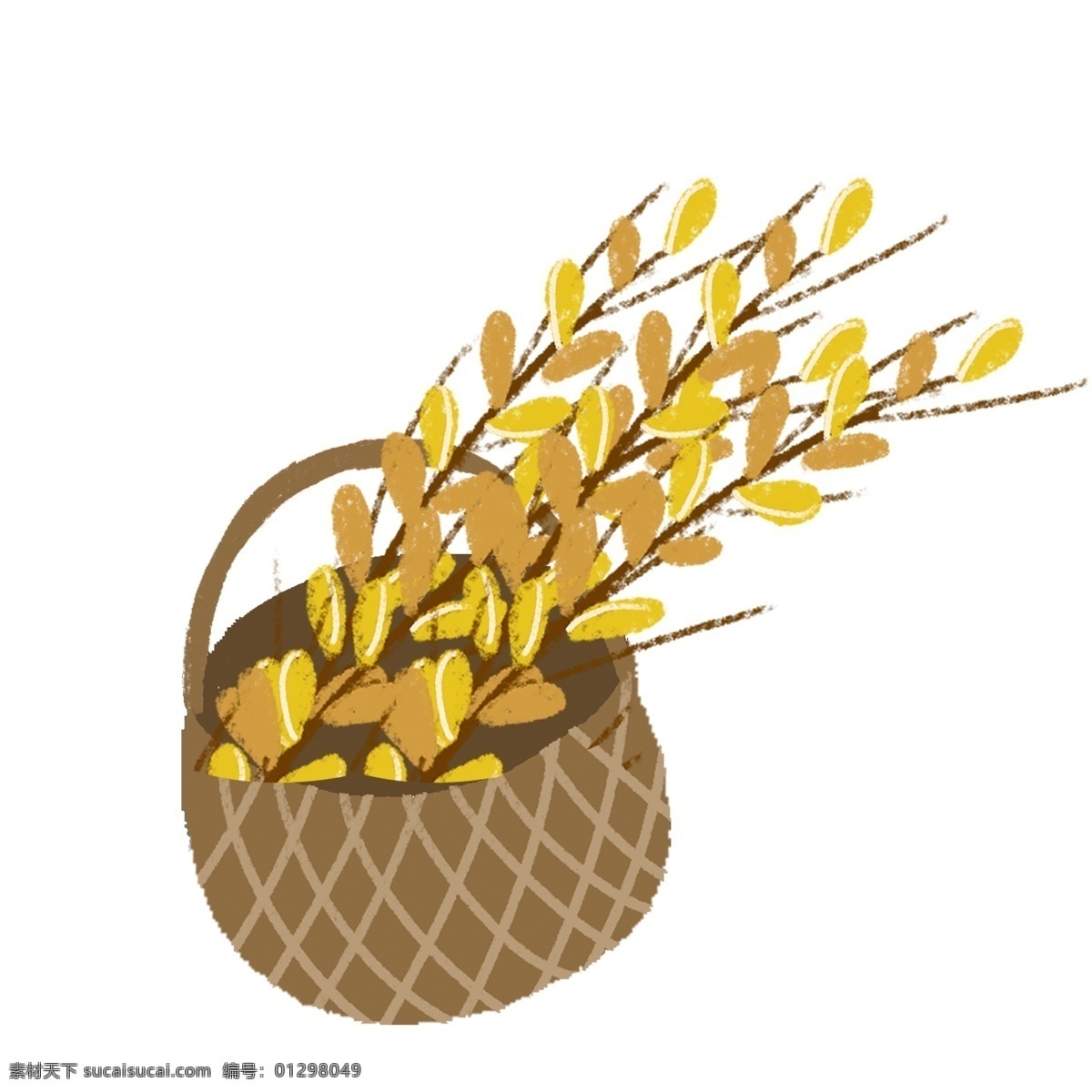 篮子 麦穗 图案 元素 小麦 大麦 粮食 设计元素 手绘 创意元素 手绘元素 psd元素