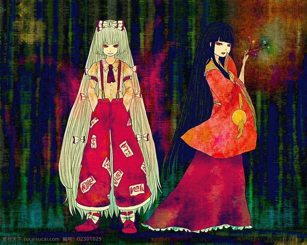 日式 画风 动漫 长发 黑色 少女 韵味 卡通 可爱
