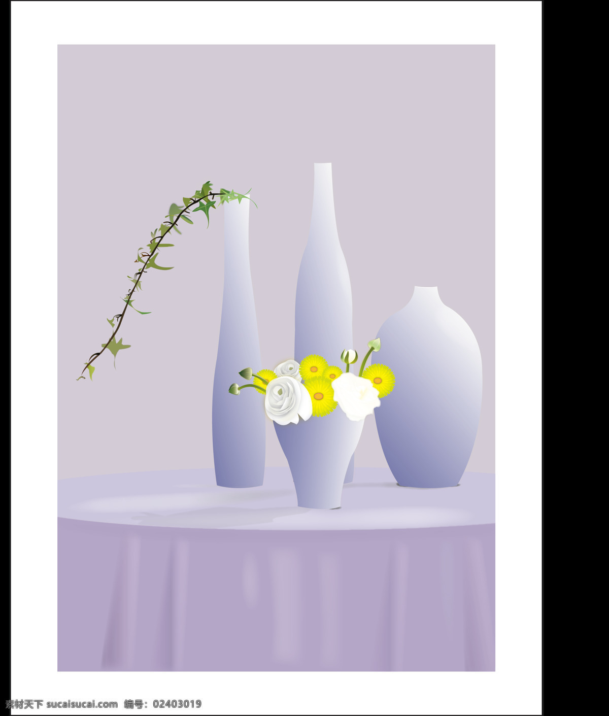 静美 花瓶 桌子 组合 菊花 插画 模板 圆桌 矢量 可编辑