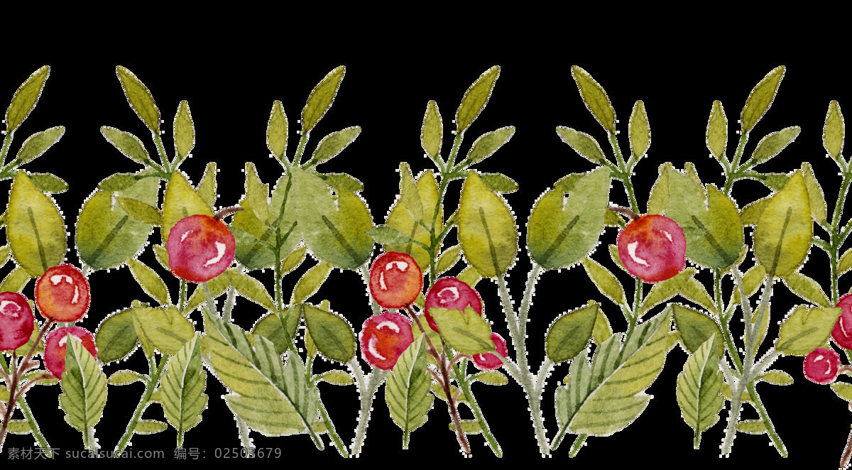 手绘 花草 排列 花边 装饰 透明 红色 绿色 花朵 绿叶 透明素材 免扣素材 装饰图片