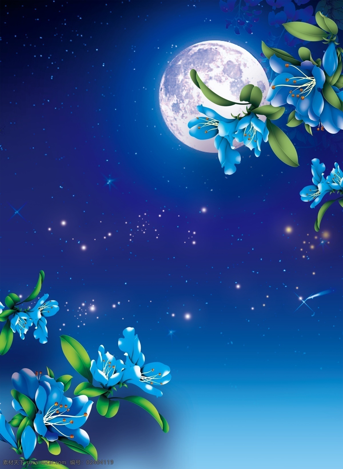 明月 夜色 繁星 花朵 背景 夜空背景 蓝色背景 繁星点点 蓝色花朵背景 明月夜色