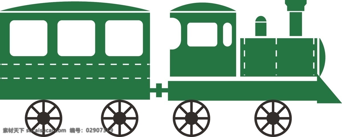 火车矢量 绿色 老火车 车身 元素