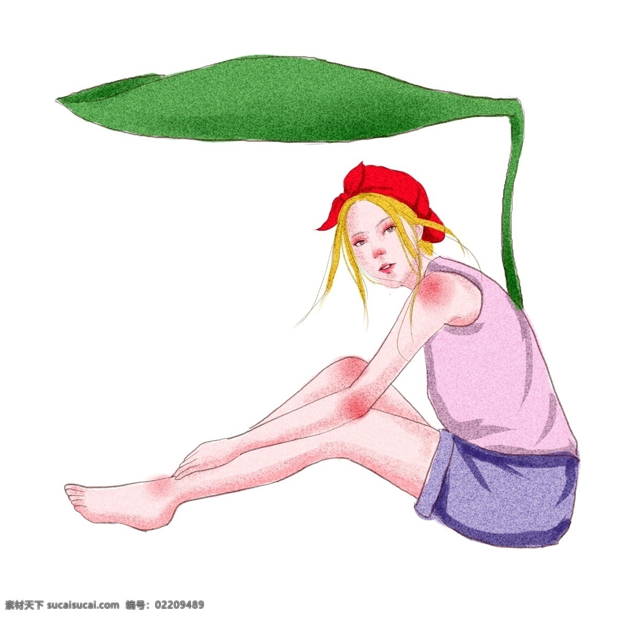 处暑 女孩 原创 商用 元素 可爱 夏季 荷叶 文艺 夏天 气质 手绘 板绘 水彩
