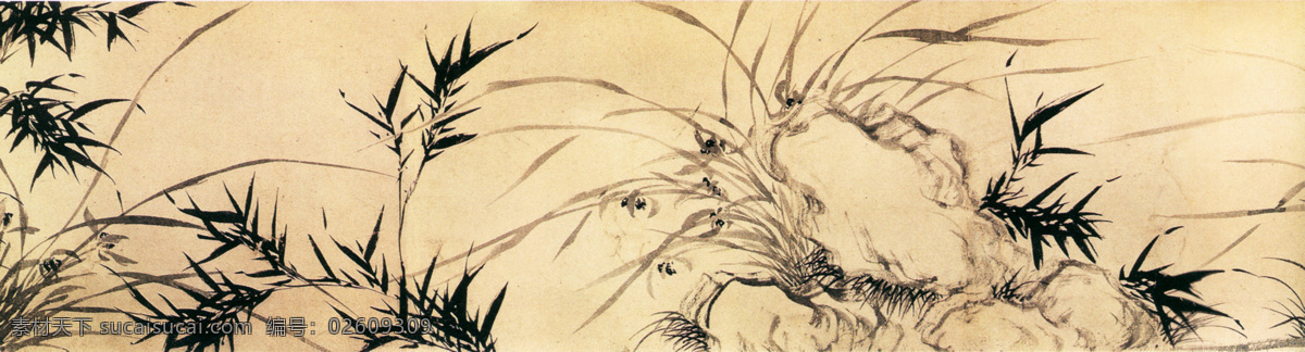 兰 竹 图 花鸟画 兰花 石头 竹子 中国传世名画 古典花鸟画 兰竹图 文徵明 文化艺术