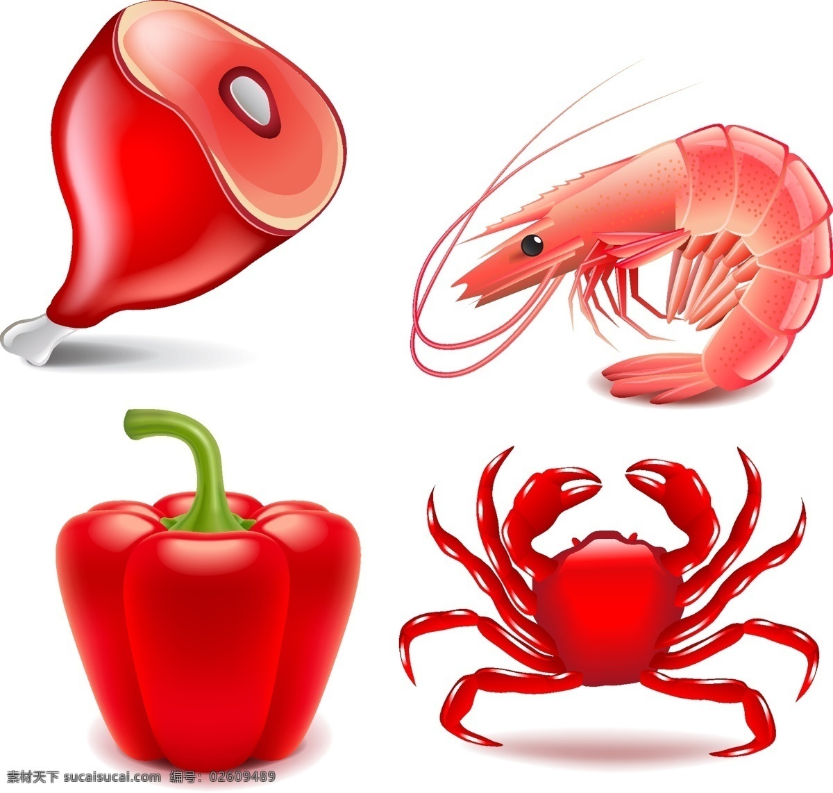 矢量 大虾 螃蟹 元素 红色辣椒 食物 ai元素 免扣元素