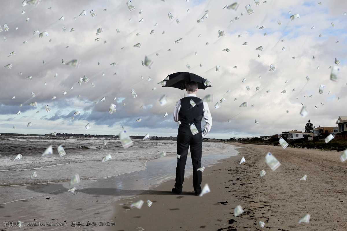 搭 雨伞 人物 沙滩 大海 天空 创意 概念图片 广告 底纹背景 其他类别 生活百科