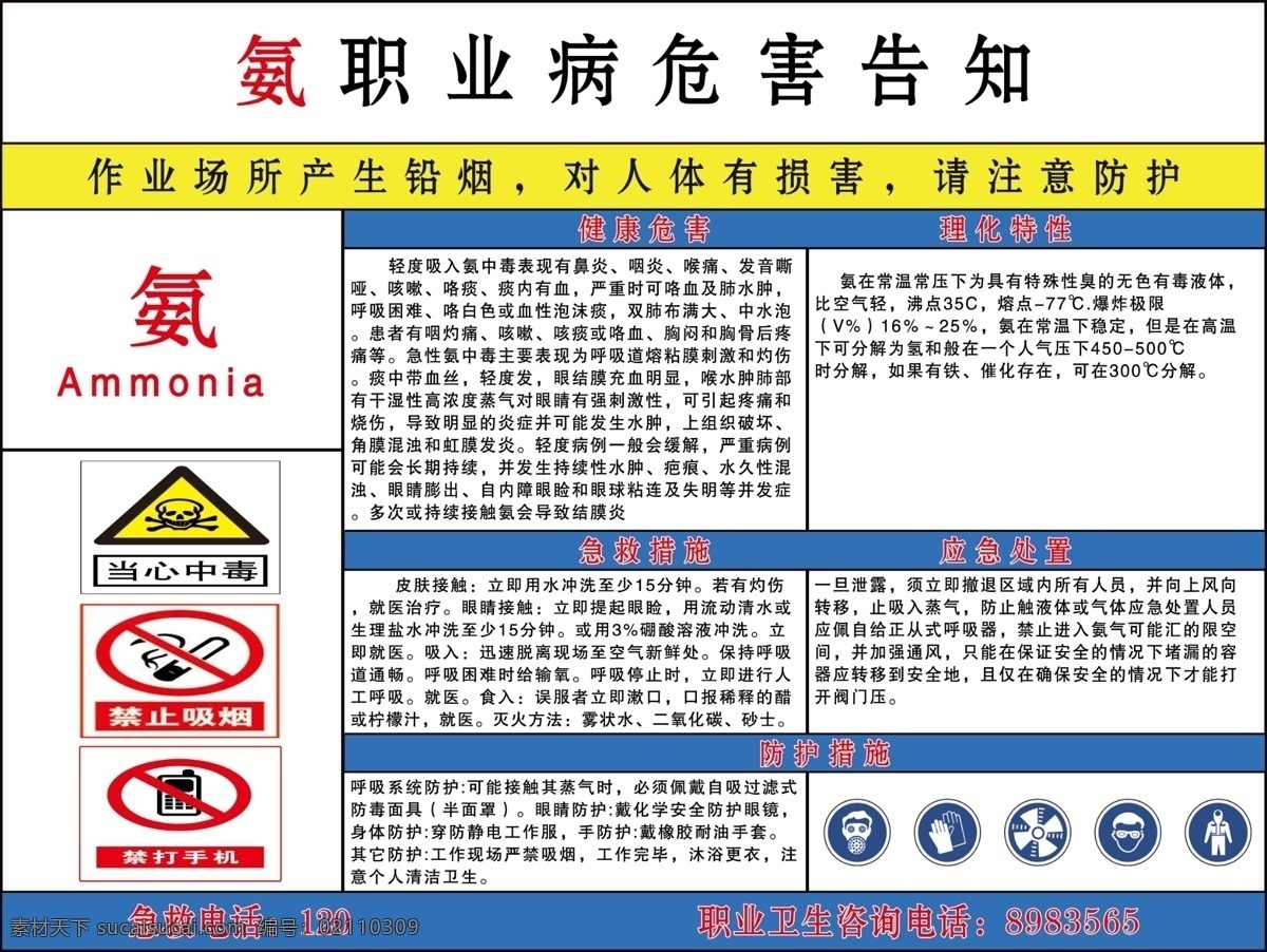 职业危害卡 职业危害牌 氨 氨危害 危害卡