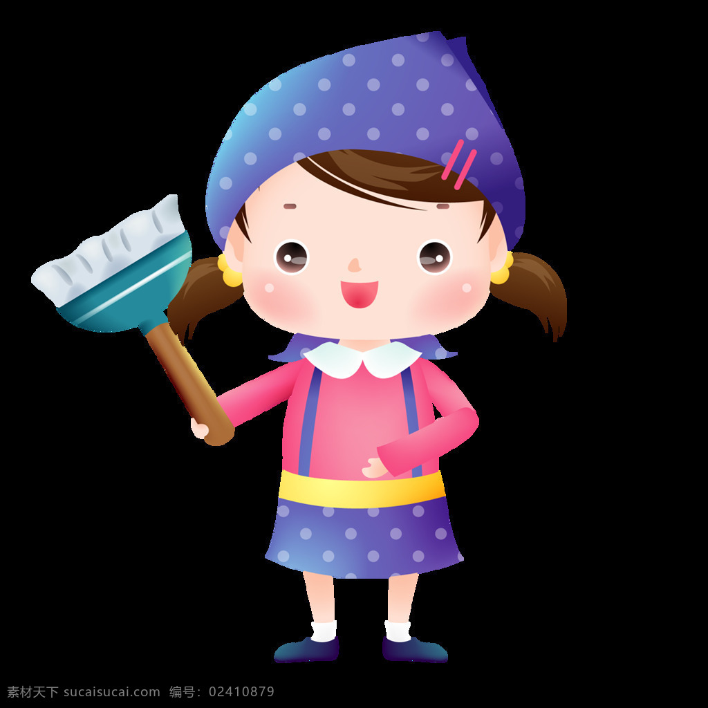 卡通 女孩 打扫 元素 手绘 清洁 免抠