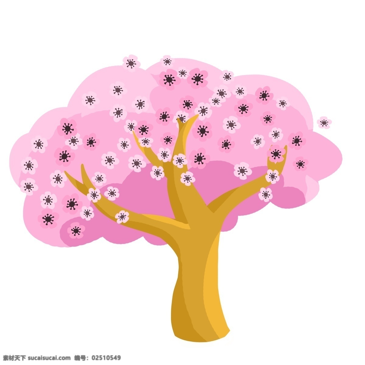 樱花树 免 抠 粉红色 樱花 花朵 树干 简单 简洁 插画 原创手绘 卡通樱花 花蕊 树木 浪漫樱花树