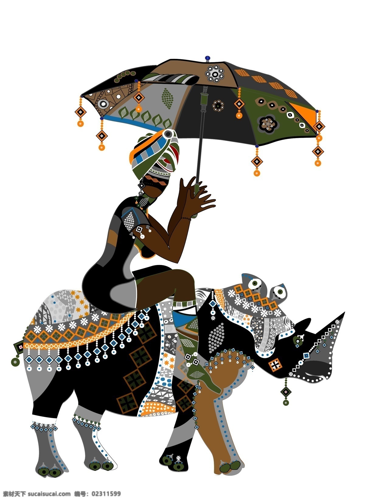 异域风情 图案 犀牛 异域风情图案 非洲土著花纹 非洲美女 矢量图 矢量人物