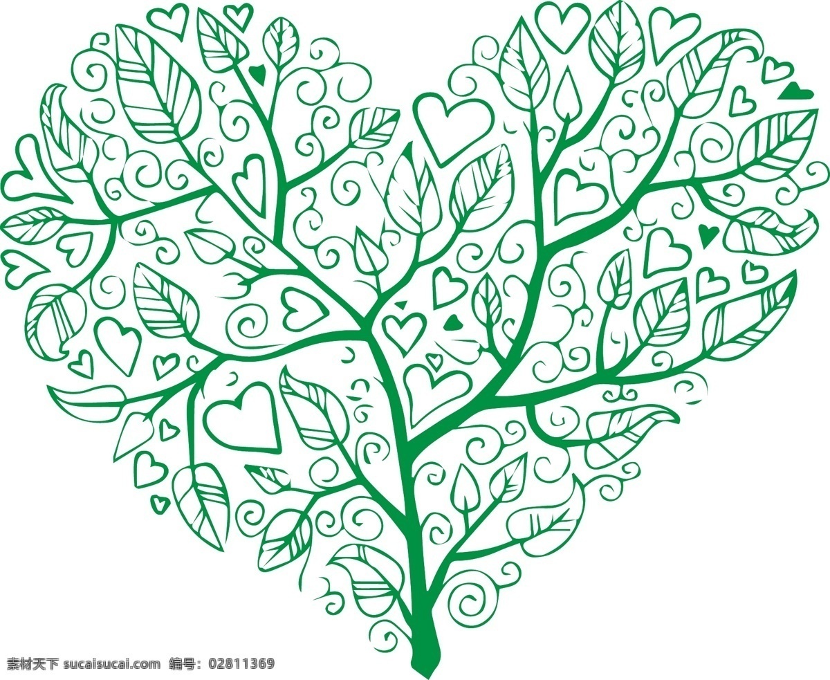 心形树 心形 树 叶子 绿色 爱心 矢量素材 底纹边框 背景底纹