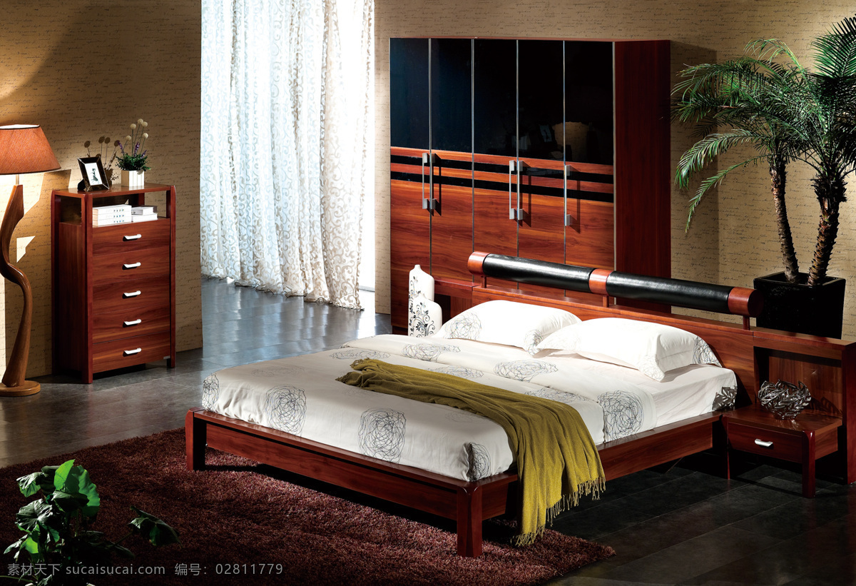 红木 床 床头柜 地毯 落地灯 衣柜 红木床高清图 红木床背景 家居装饰素材 室内设计
