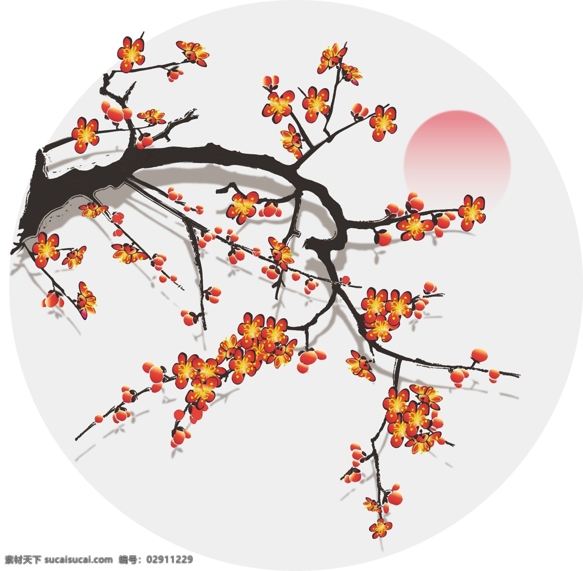 手绘 中国 风 水墨 花卉 植物 梅花 树枝 装饰 元素 花朵 中国风