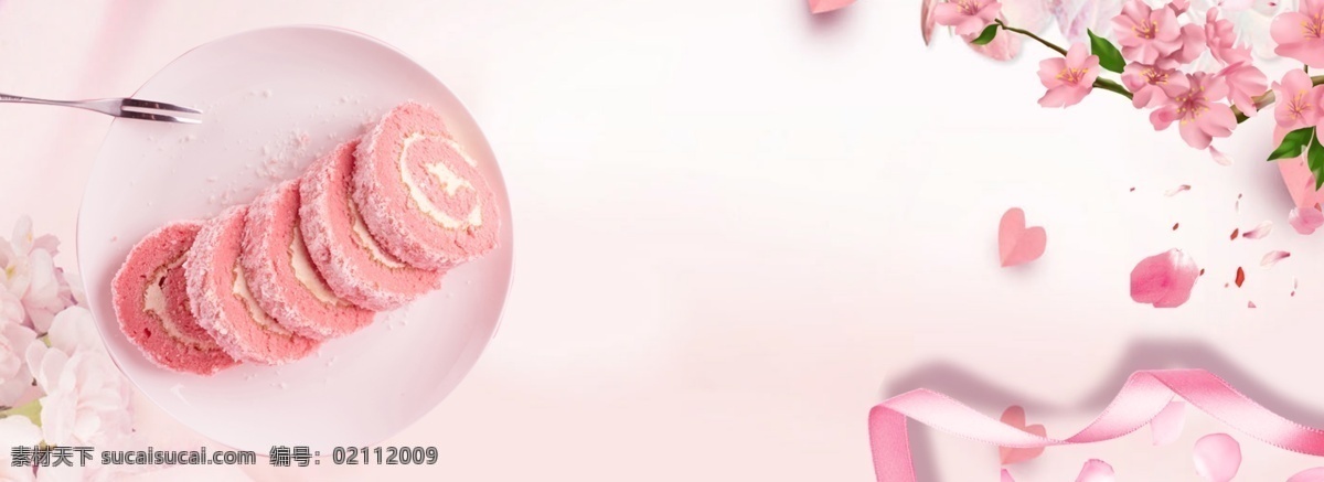 美食节 宣传 粉色 清新 海报 背景 美食 桃花 彩带 蛋糕 西点 美食宣传 美食海报