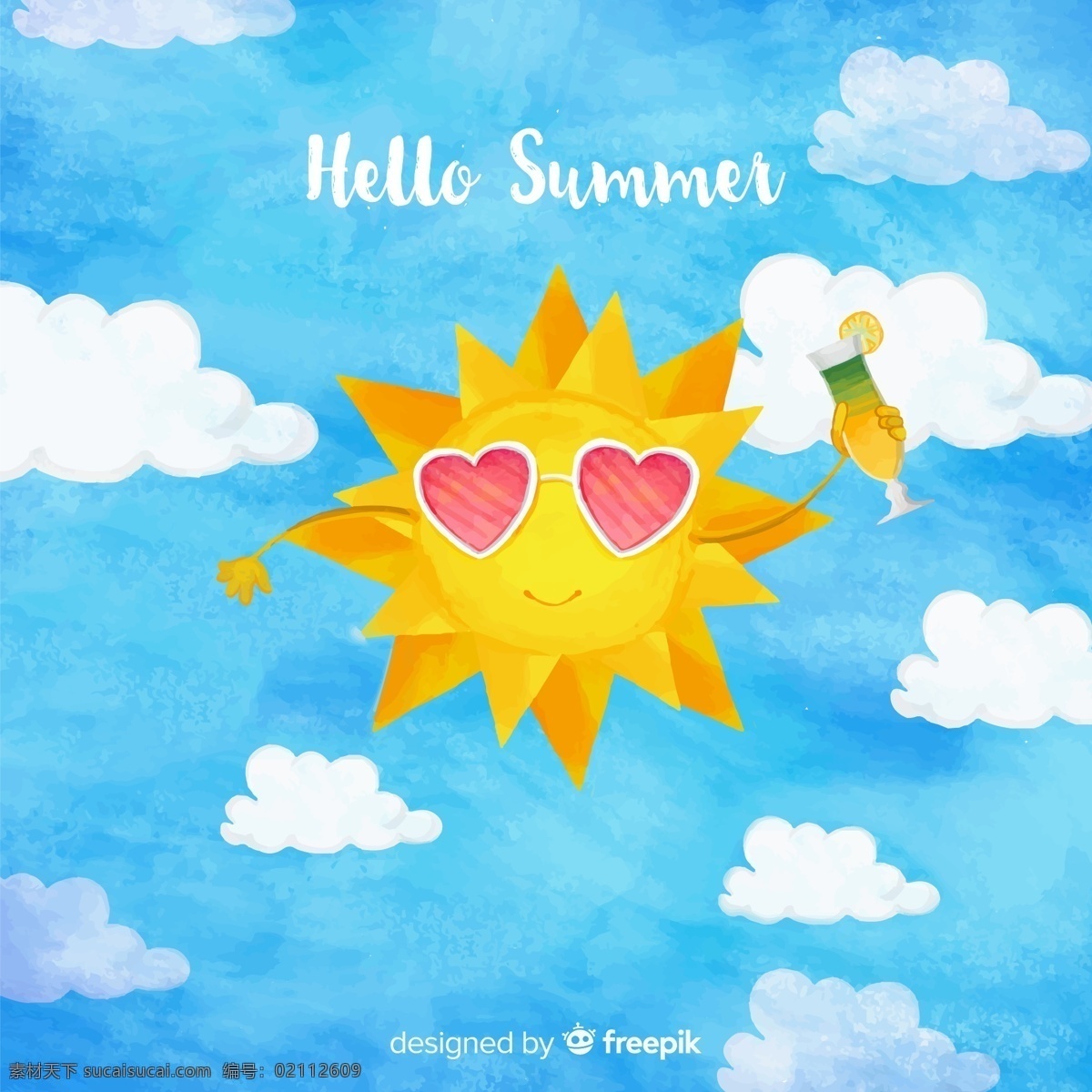 水彩 绘 夏季 太阳 矢量 素 水彩绘 矢量素材