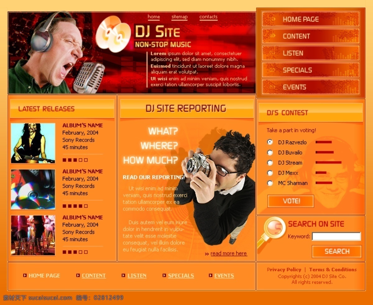 橙黄色 dj 音乐 网页模板 网页素材 网页代码