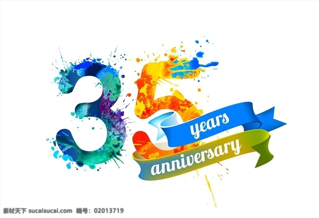 周年 色彩 喷溅 潮流 icon 35周年 纪念icon 飘带素材 水彩喷溅 水彩笔触背景 矢量素材 抽象背景 标志设计 文化艺术 节日庆祝