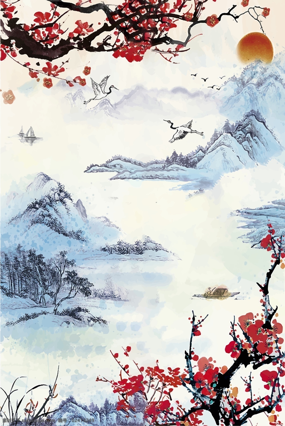 国画 水墨 水墨画 水墨山水 水墨山河 山河 山河湖海 松树 仙鹤 山峰 水墨山 水墨韵味 山水画 水墨国风 文化艺术 绘画书法