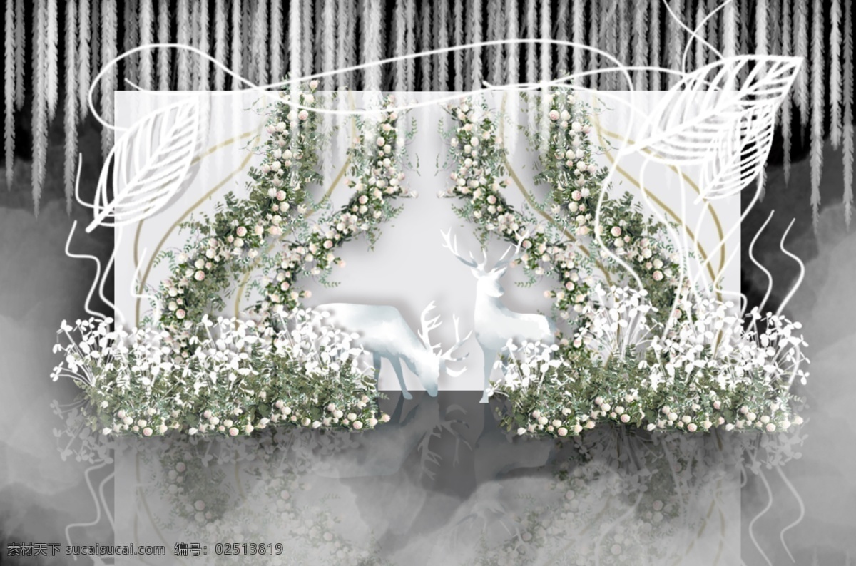 多层次 森 系 小 清新 简约 白色 婚礼 效果图 森系婚礼 白色婚礼 婚礼效果图 绿植 白色叶子