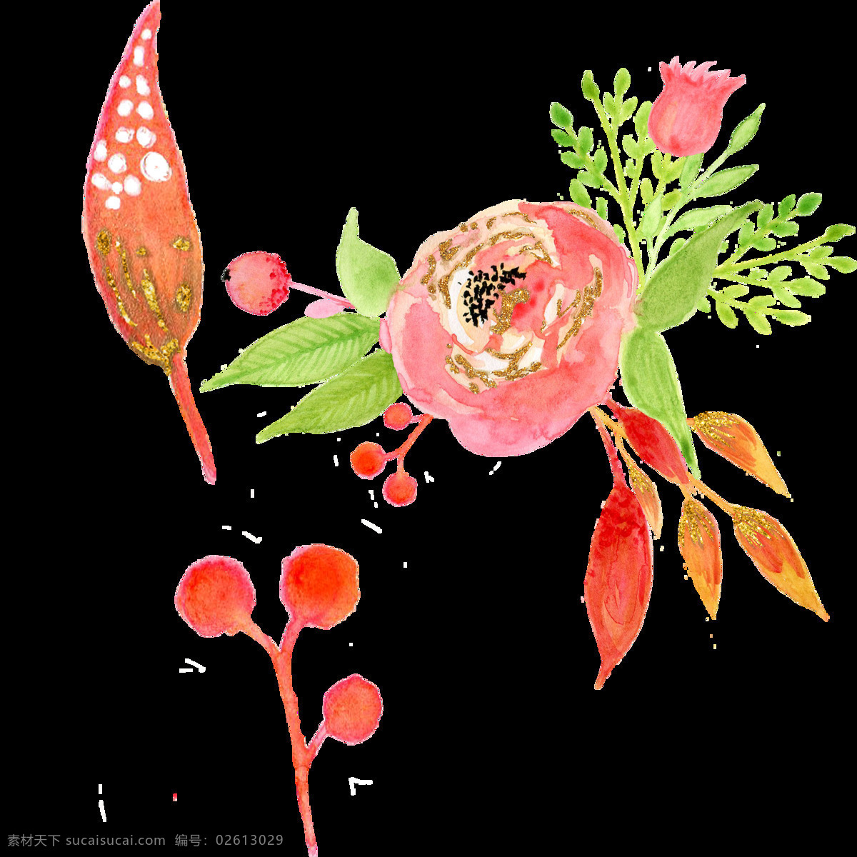唯美 彩绘 花朵 高清 绿叶 手绘 鲜花 花草