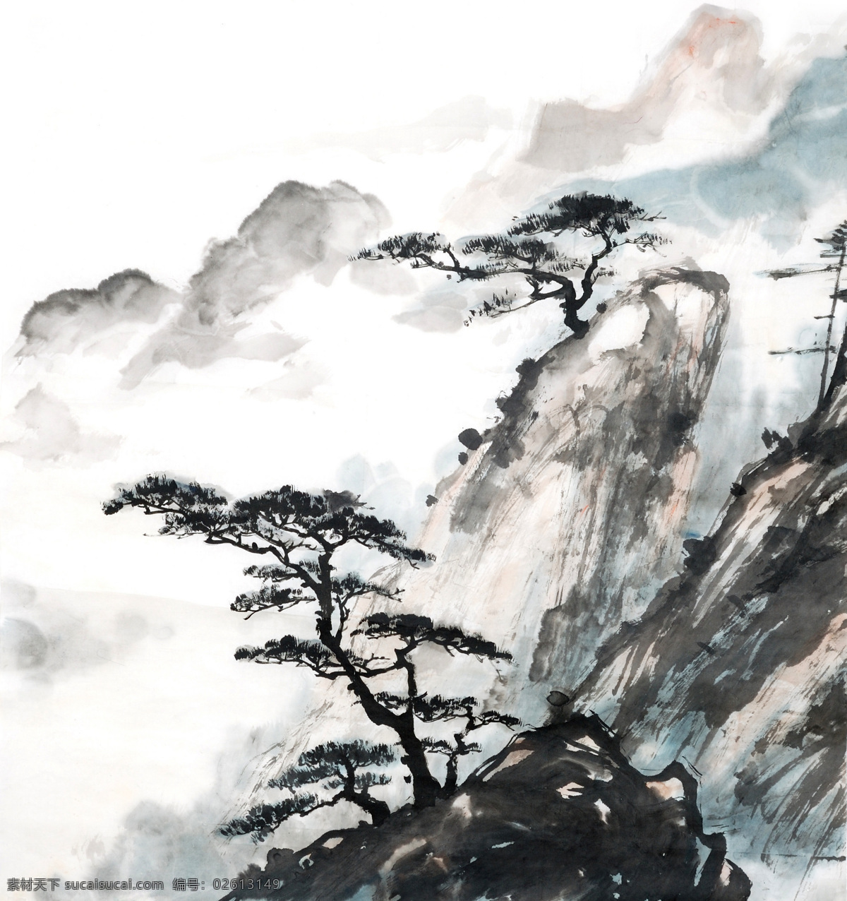 水墨 山上 松树 水墨画 风景 水墨山 山峰 高峰 群山 树木 画画 高清图片 书画文字 文化艺术