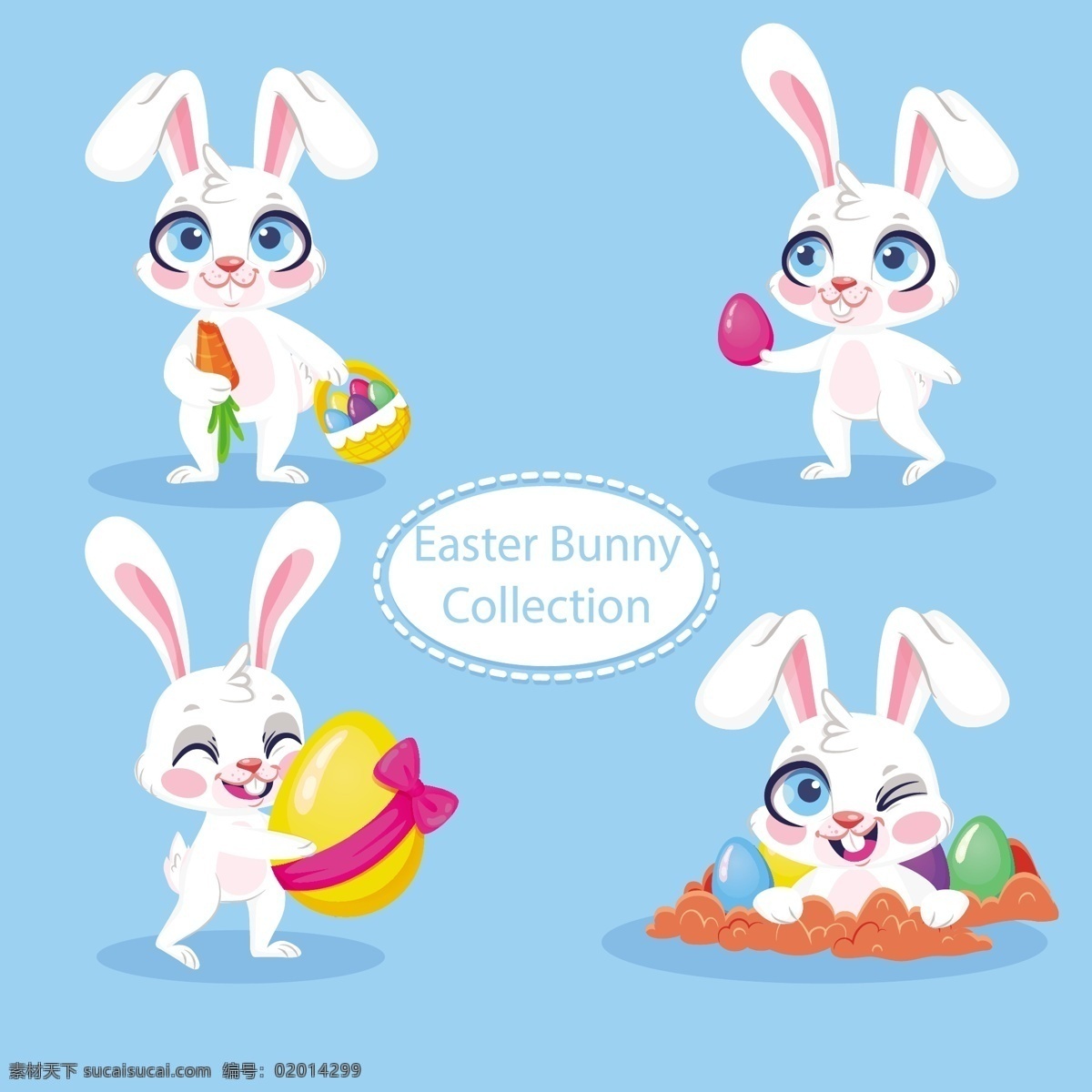 彩蛋 插画 大眼睛 动物 复活节 鸡蛋 节日 卡通 兔子 大 眼睛