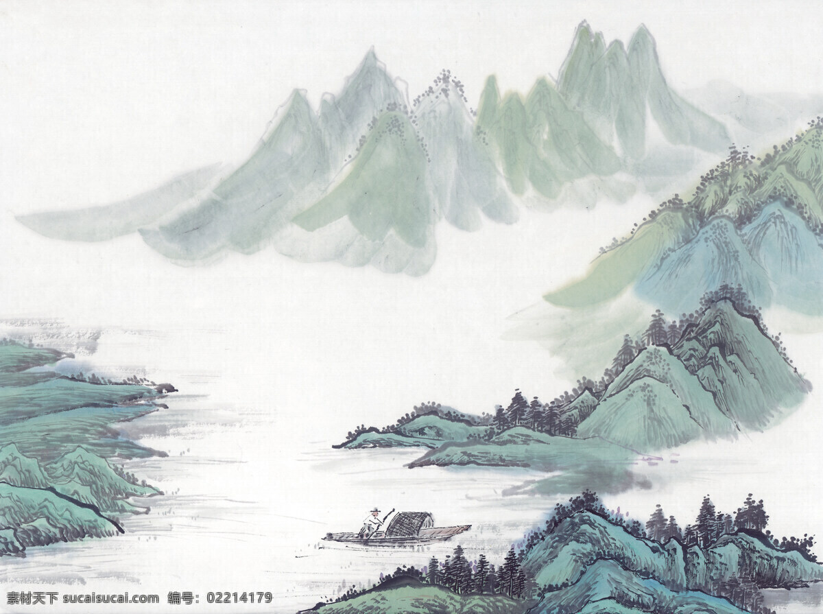 中式 山水 工笔画 水墨 工笔 大山 风景 中式工笔画 文化艺术 绘画书法