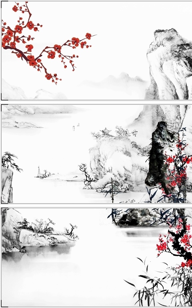 装饰画 水墨画 山水 水墨 黑白 梅花 文化艺术 绘画书法