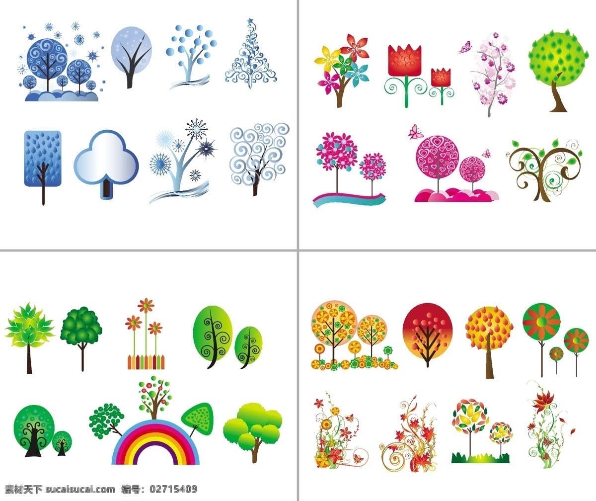 可爱 简约 树木 矢量 eps格式 彩虹 大树 几何形 色块 圣诞树 矢量素材 温馨 线条 块面 雪花 矢量图 其他矢量图