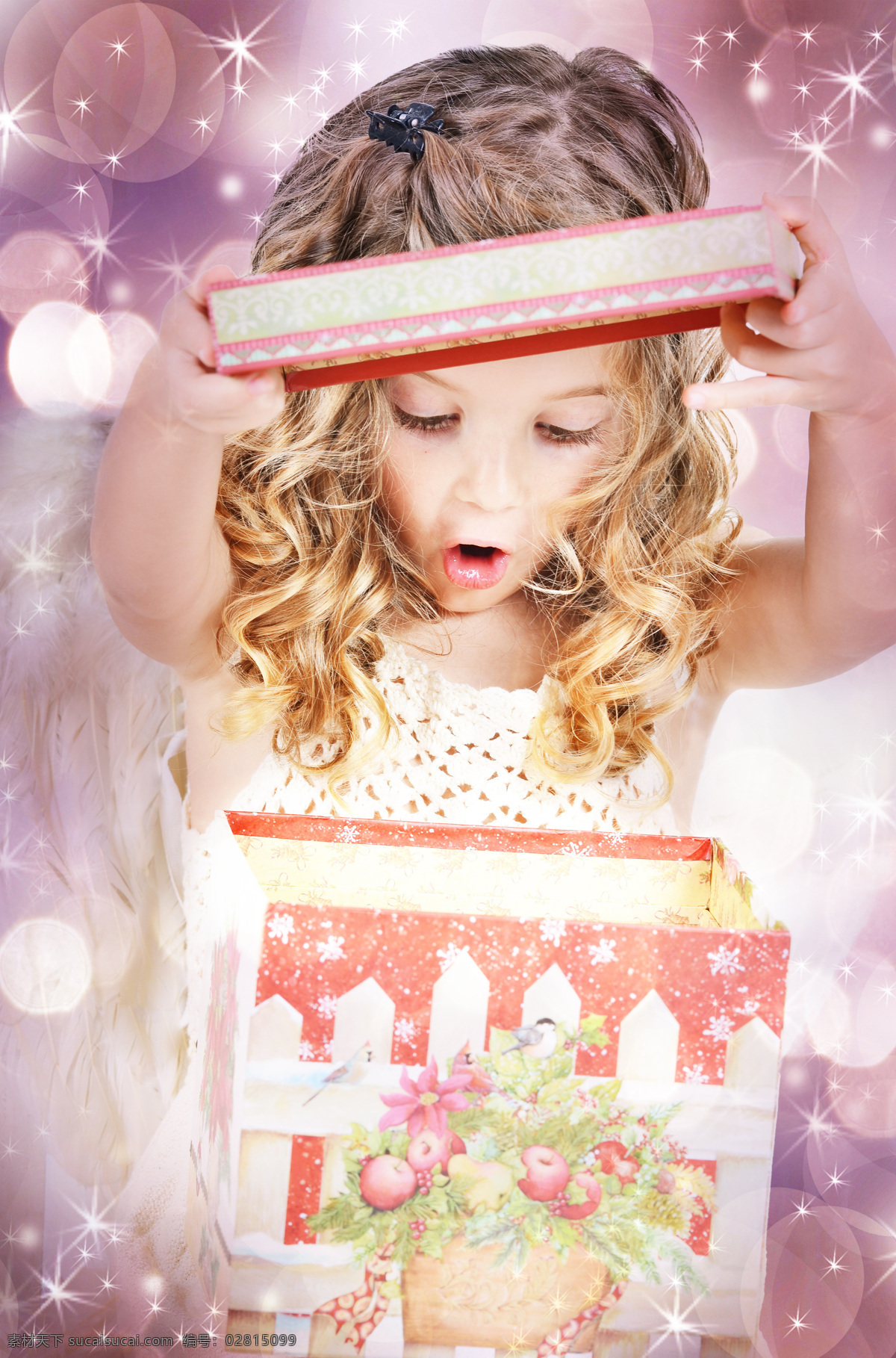 打开 礼品盒 外国 小女孩 人物 星光 鲜花 儿童图片 人物图片