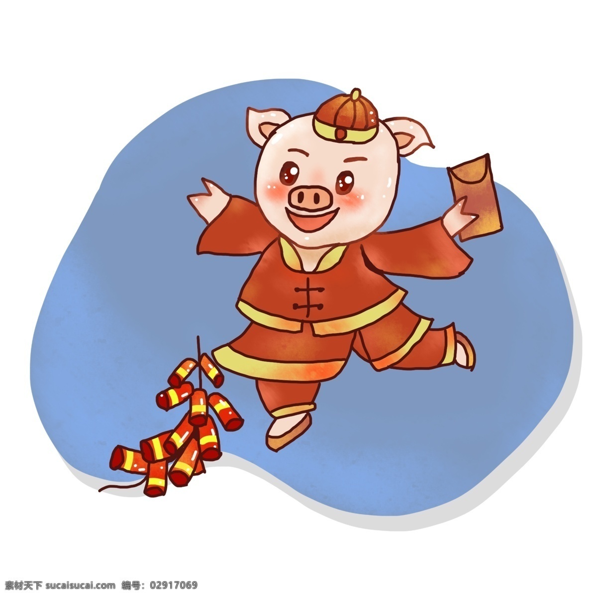 猪 过年 手绘 中国 风 元素 中国风 喜庆 橙色 简单 简约 简约橙色 中国风橙色 简约中国风